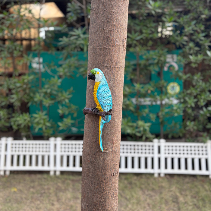 Wonderland Hand-Painted Tropical Blue and Yellow Macaw Parrot Wall Decor – Realistic 3D Resin Bird Sculpture for Home, Patio,