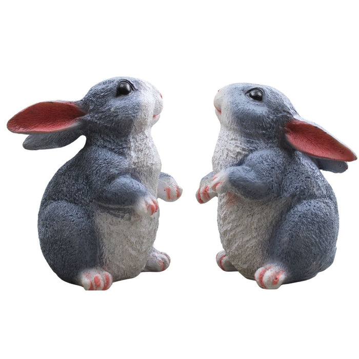 Wonderland Cute Pair of Grey Rabbit Figurines for Home, Garden & Balcony Decor - Decorative Animal Statues (Set of 2)