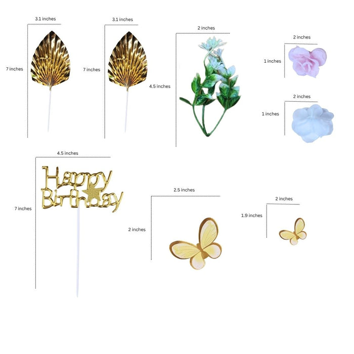 Wonderland Gold "Happy Birthday" Butterfly & Floral Cake Topper Set