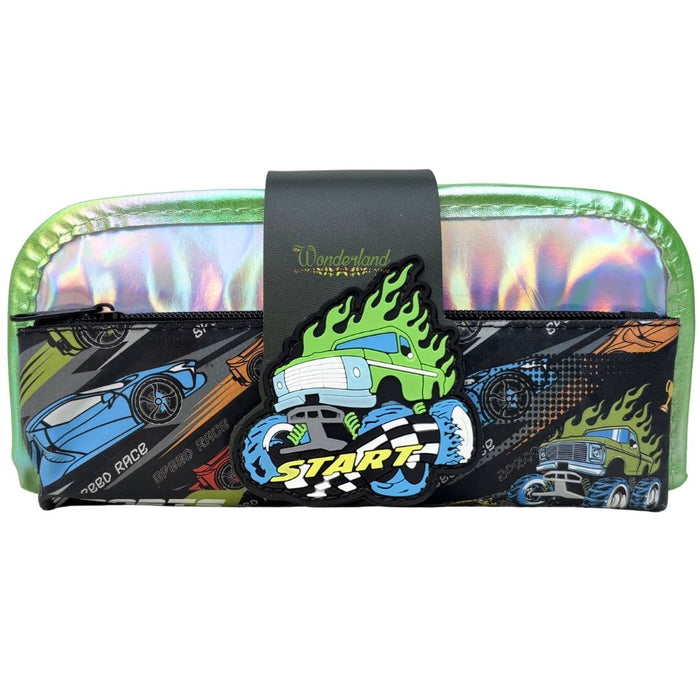 Kids Double Zip Pencil case – Stylish Holographic Design with 3D Rubber Badge
