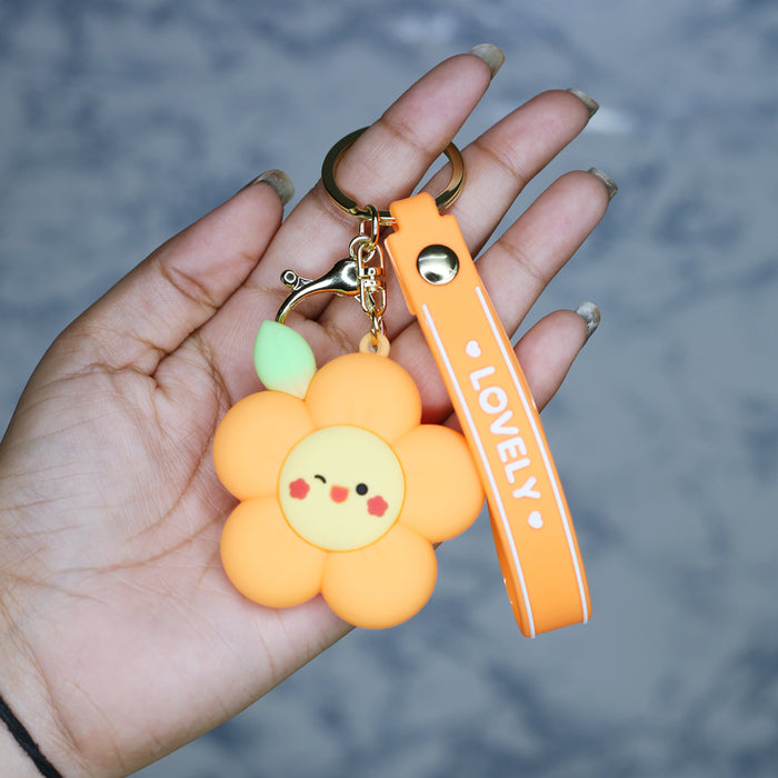 Orange Flower Cartoon style keychain with band ( Orange)