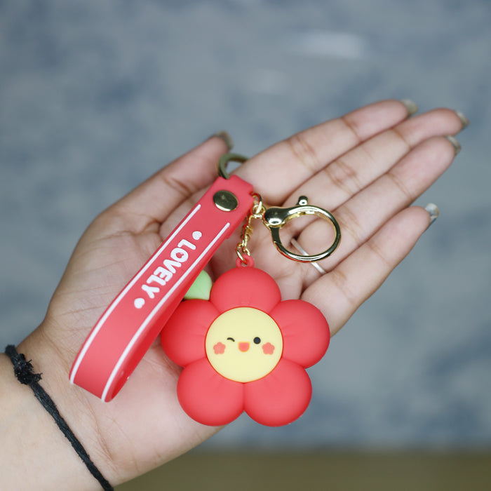 Red Flower Cartoon style keychain with band (Red)