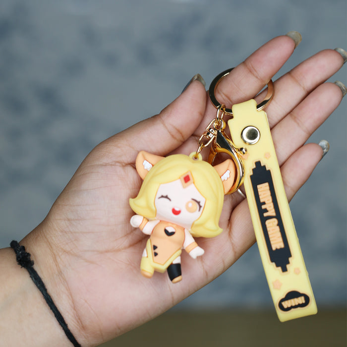 Yellow Doll Cartoon style keychain with band ( yellow)