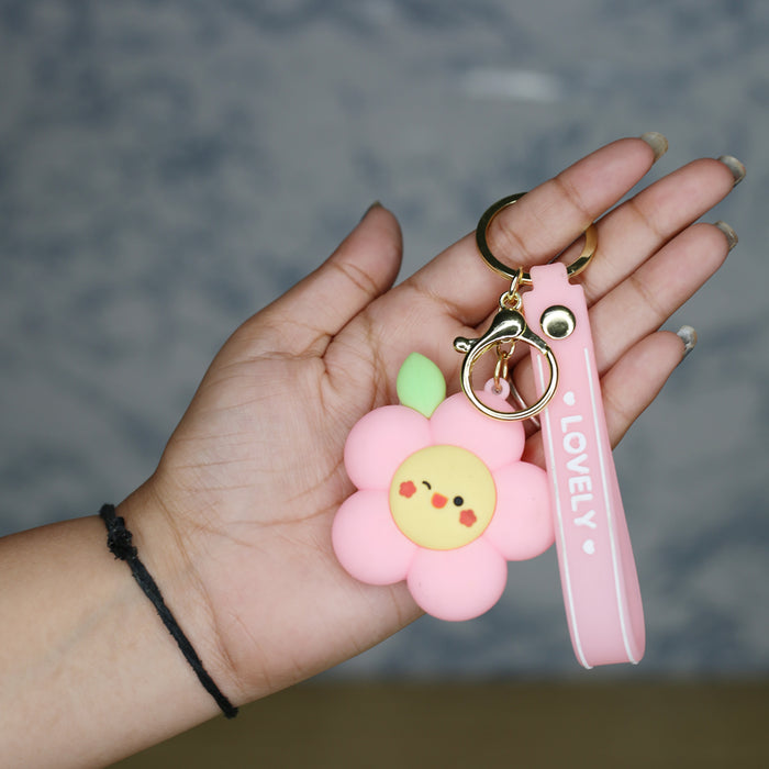 Pink Flower Keychain with bag charms band.