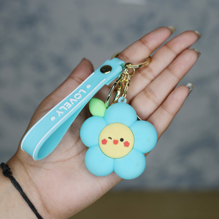 Blue Flower Cartoon style keychain with band