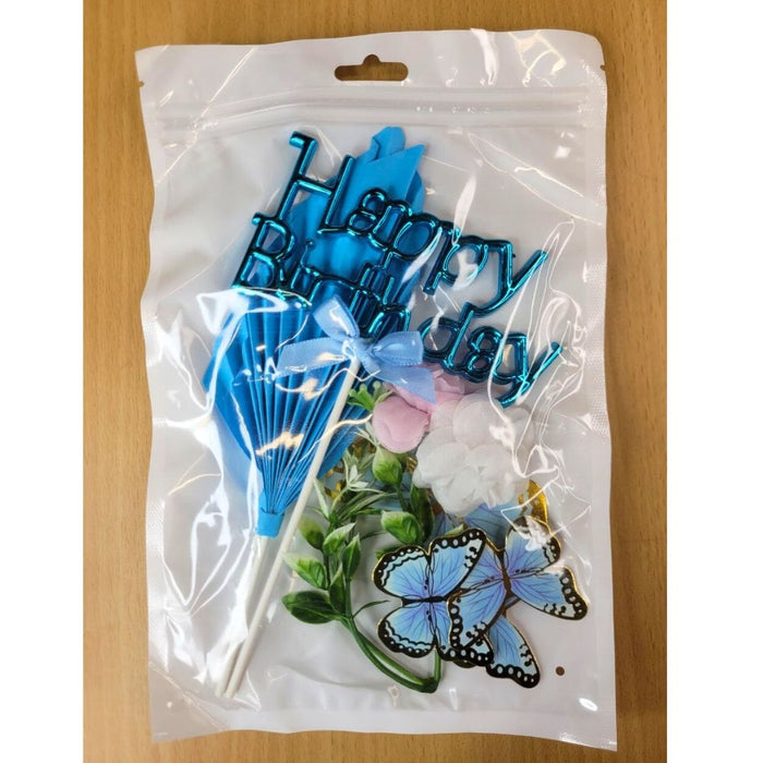 Wonderland Blue Butterfly & "Happy Birthday" Cake Topper Set