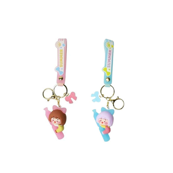 Wonderland Kawaii style ( set of 2) Happy Hug Keychains set of 2 with Holder Accessories, Backpack Car Key Chain for Boy Girl
