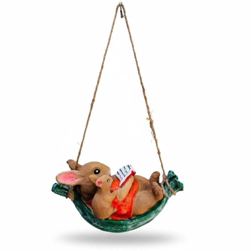 Animal Figurine on swing- Garden Décor | Resin Figurine for Garden & Home Décor