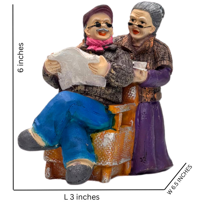 Wonderland Hand-Painted Grandparents Figurine – Heartwarming Elderly Couple "Morning Moments" Statue – Perfect Anniversary or Retirement Home Decor Gift