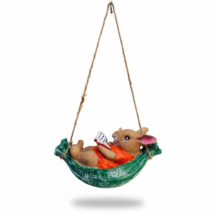 Wonderland Cute Animal  Figurine on swing- Garden Décor | Resin Figurine for Garden & Home Décor