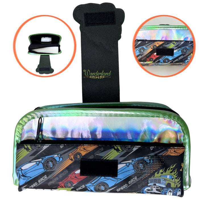 Kids Double Zip Pencil case – Stylish Holographic Design with 3D Rubber Badge