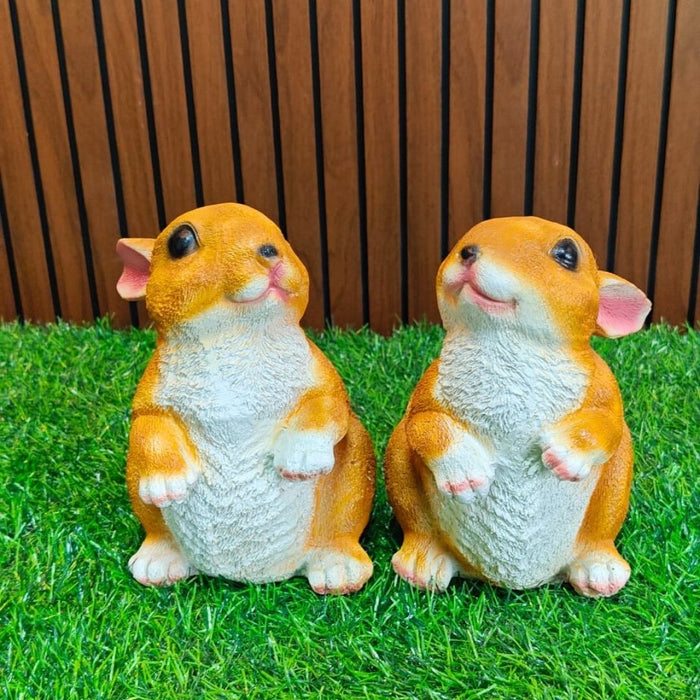 Wonderland Cute Bunny Garden Decor Showpiece | Resin Bunny Animal Figurines for Home, Balcony & Desk (Set of 2)