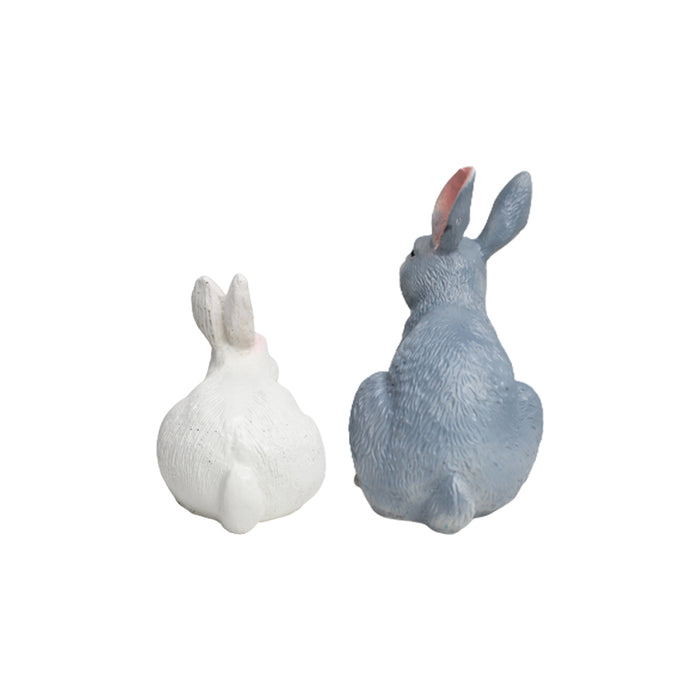 (Set of 2) Rabbit for Garden Decoration (Grey & White)