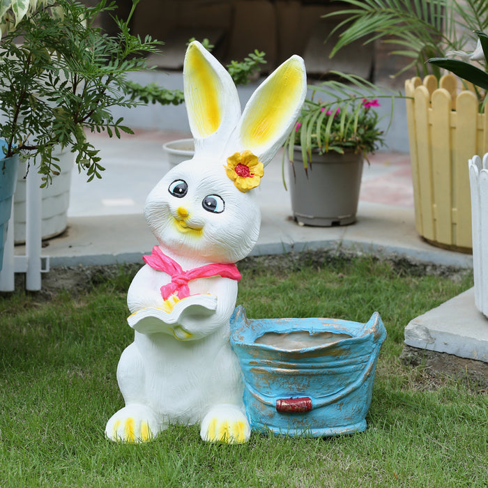 Big Bunny with Book Planter for Garden Decoration