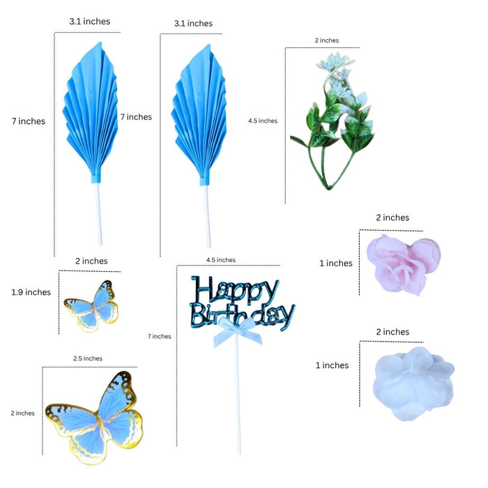 Wonderland Blue Butterfly & "Happy Birthday" Cake Topper Set
