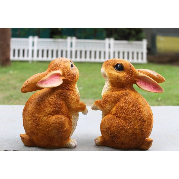 Wonderland Cute Bunny Garden Decor Showpiece | Resin Bunny Animal Figurines for Home, Balcony & Desk (Set of 2)