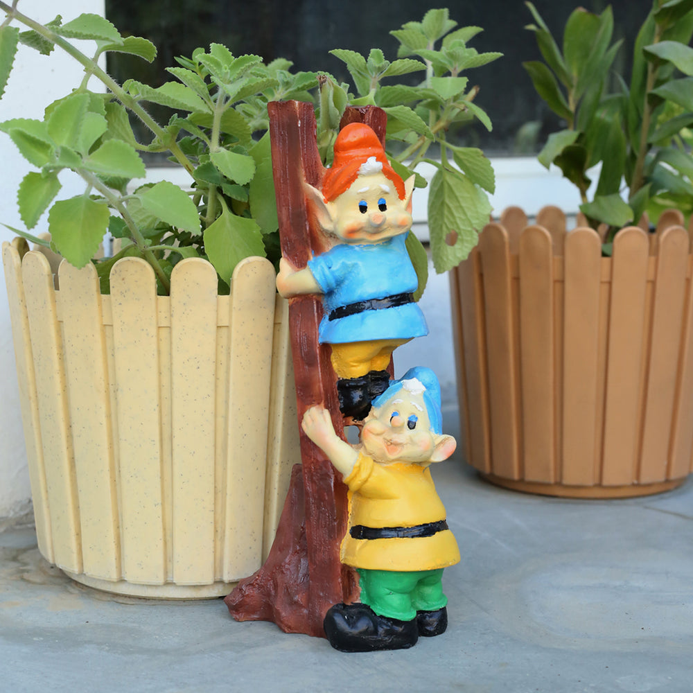 Gnomes, Dwarf, Santa Climbing Stairs Statue | Material Resin | Size 11.6 Inches