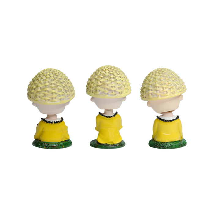 Wonderland (Set of 3) Meditating monk with  shaking head | monk statue| home décor| gift articles | gift item