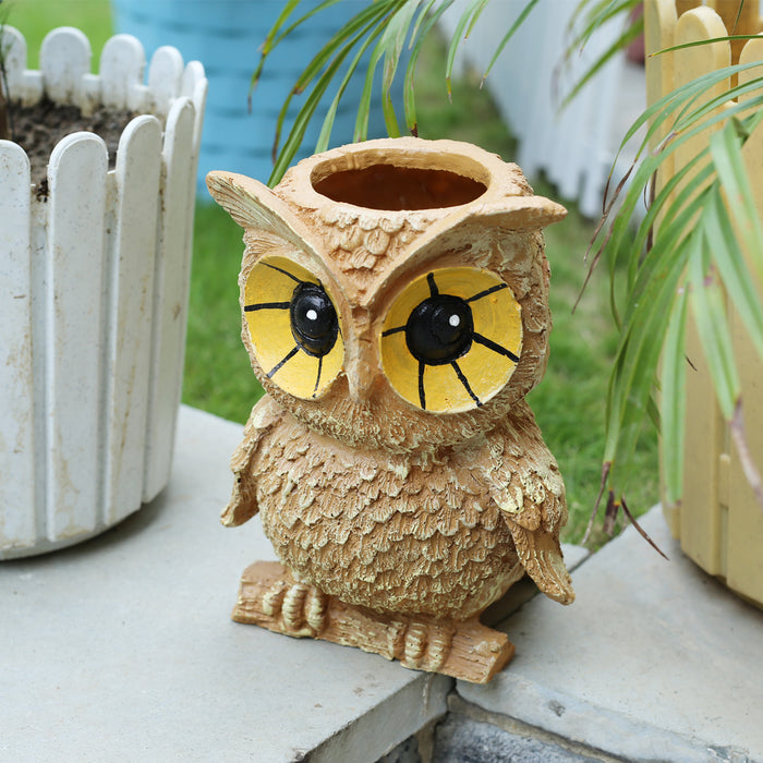Wonderland Light Brown Owl Planter| resin pots for real small plants