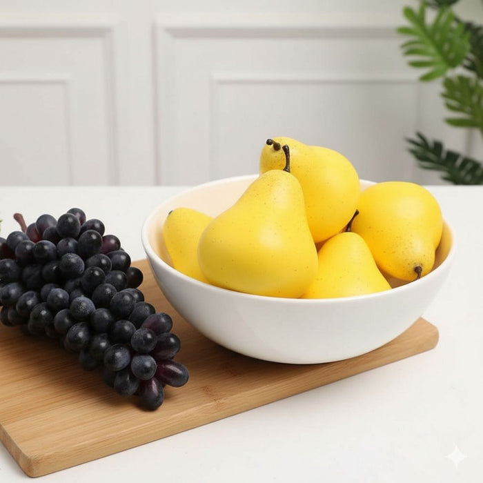 Set of 6 Artificial Yellow Pears with Stems