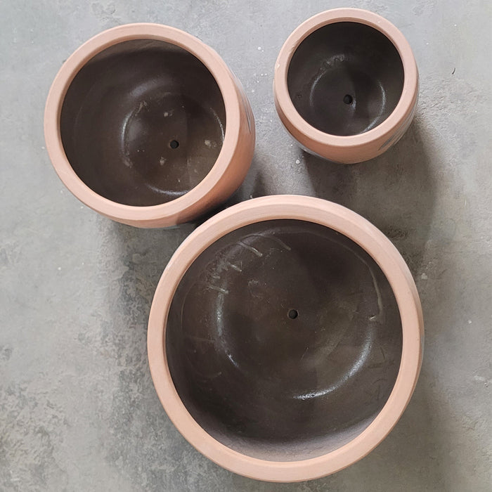 Wonderland Set of 3 blue embossed Imported ceramic pots for exterior/ Outdoor