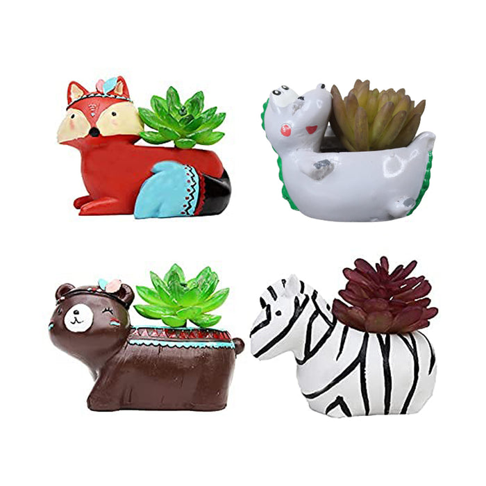 (Set of 4) Fox, Bear, Dragon & Zebra Succulent Pot