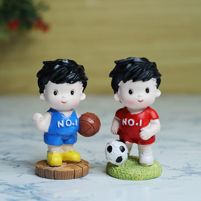 Wonderland (Set of 2 )Sport Boy (Basket ball & football) miniature| figurine statue| home décor| gift articles | gift item