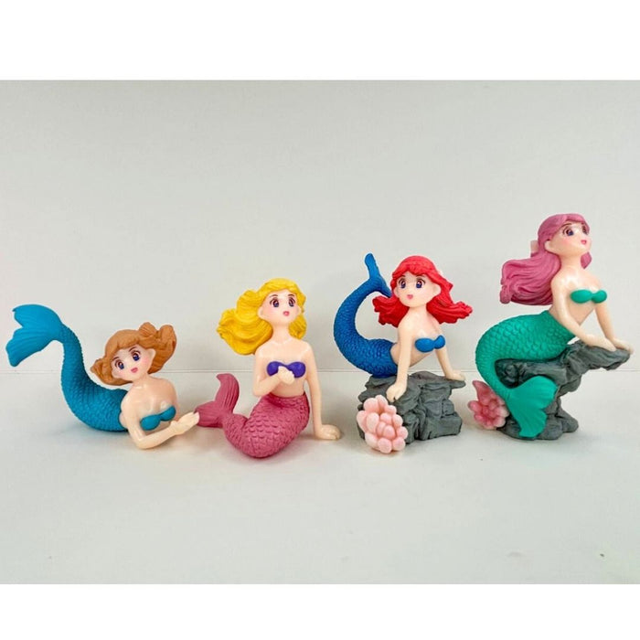 Wonderland 4-Pack Miniature Mermaid Figurines Set - Colorful Resin Decor for Fairy Garden, Dollhouse, and Terrariums