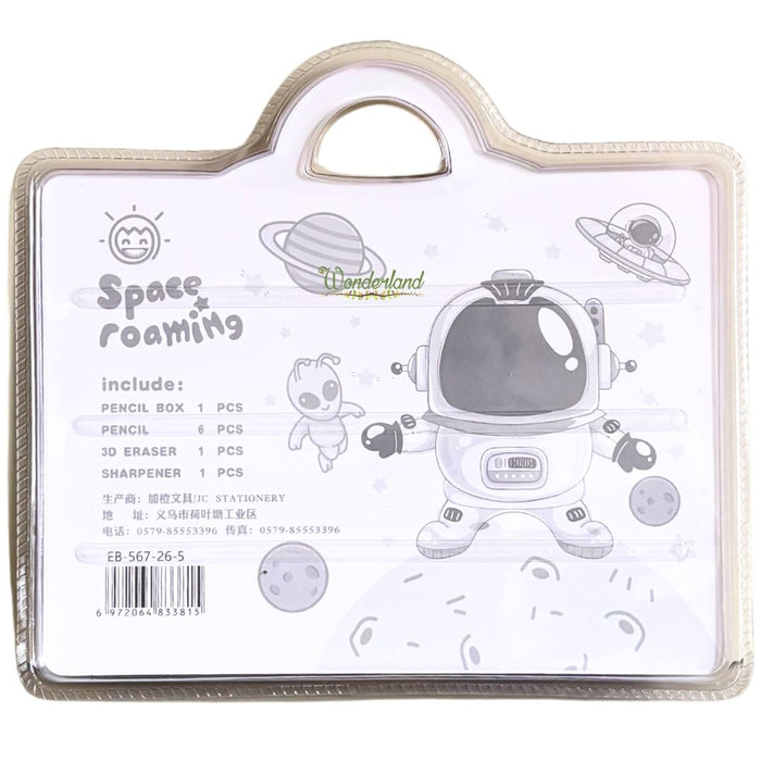 Kids "Space Roaming" StationerySet – Astronaut Pencil Case with  Pencils, Rocket Eraser, and Sharpener- Pink colour