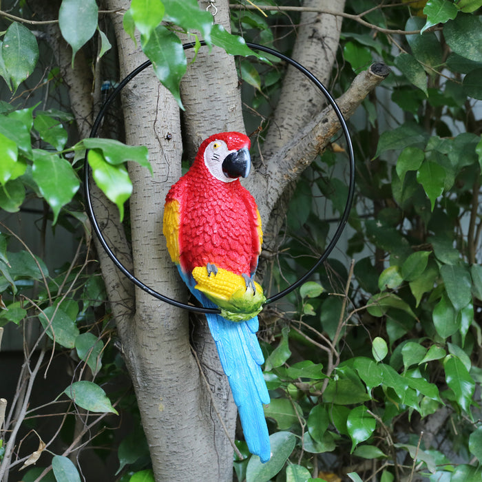 Imported Red Parrot in Ring for Hanging, Home and Garden Decor