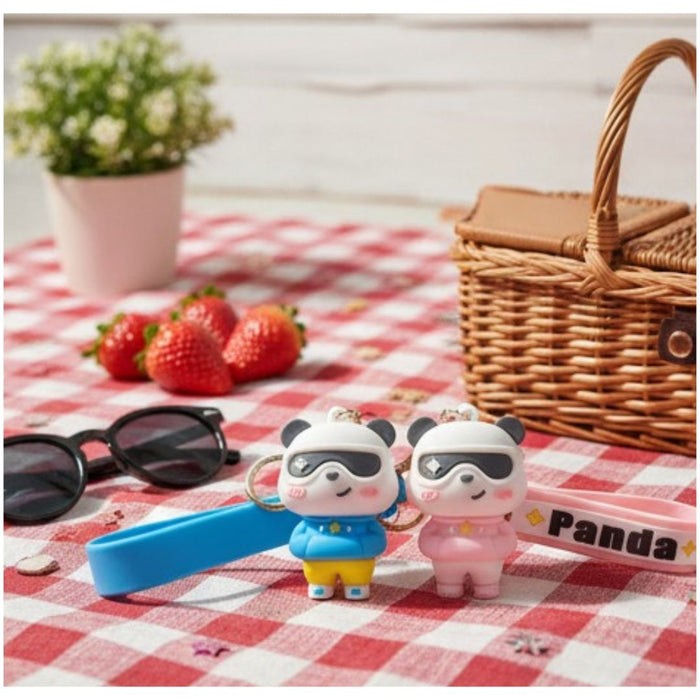 Wonderland Kawaii style ( set of 2) Cool Panda Couple Keychain with Sunglasses – Cute Cartoon Keyring with Wrist Strap