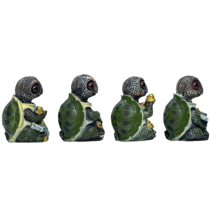 Wonderland Set of 4 Quirky "Wealth & Prosperity" Turtle Figurines – Detailed Lucky Money Tortoise Statues for Desk, Office, and Home Décor