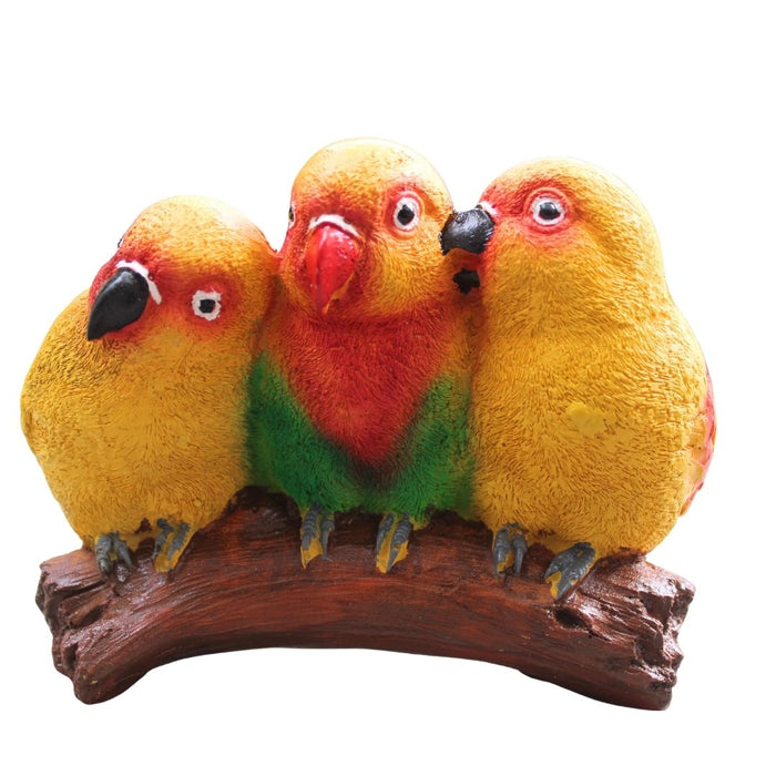 Wonderland Vibrant Lovebirds Trio Decorative Figurine for Home & Garden | Yellow Parrot Babies on Branch Showpiece