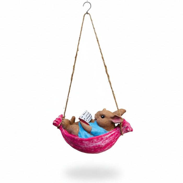 Wonderland Hanging Bunny and Mouse in Hammock Garden Decoration