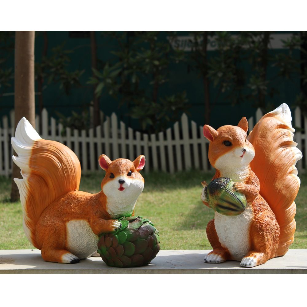 (Set of 2) Big Squirrel Outdoor Garden Statue (Brown)