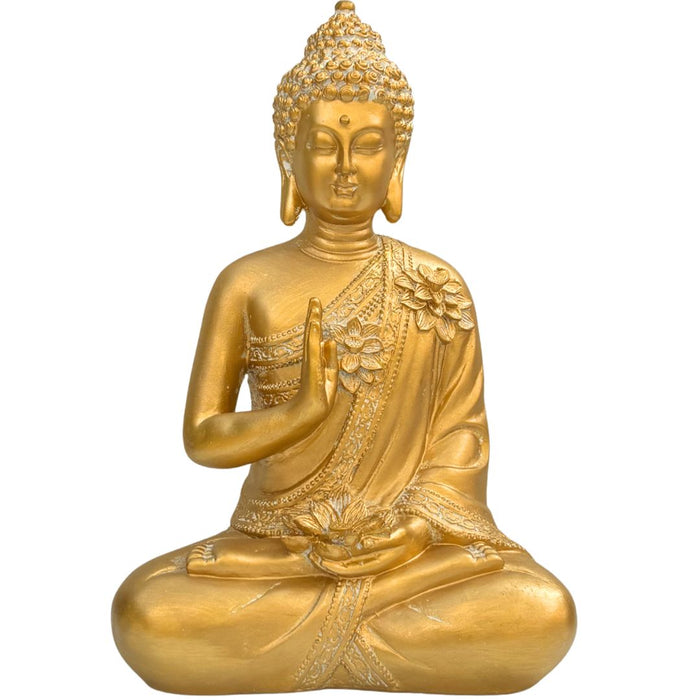 Wonderland Large 13-Inch Golden Meditating Buddha Statue – Premium Decorative Idol for Home Entrance, Living Room, and Gifting | Elegant Buddha Showpiece with Floral Engravings