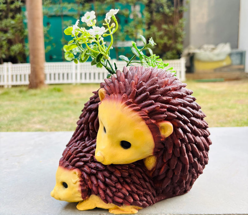 Wonderland Hedgehog Mother and Baby Planter - Resin Garden Pot
