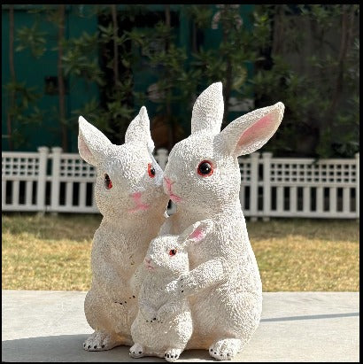 Rabbit family statue For Garden Décor - White, Light Brown, Dark Brown- Single Pc
