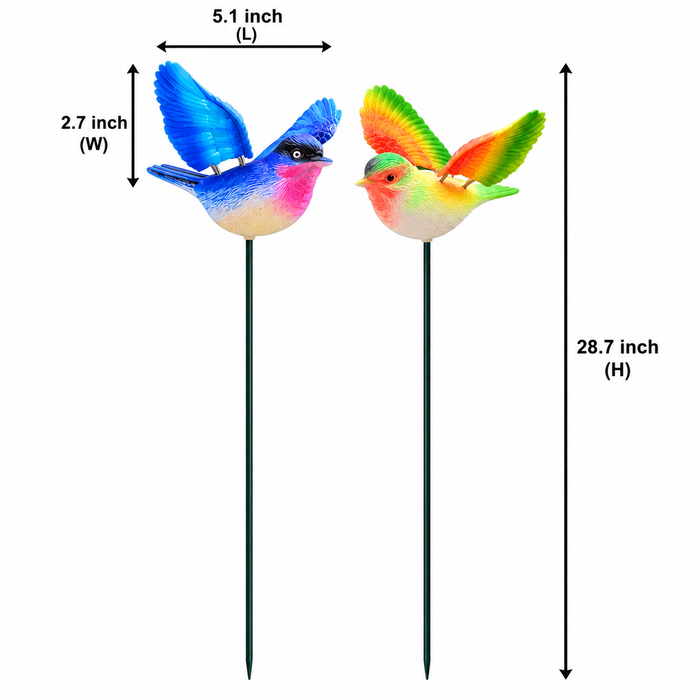 Colorful Flying Bird Garden Stakes (Set of 2) – Green & Purple Songbird Sticks for Potted Plants & Flower Beds