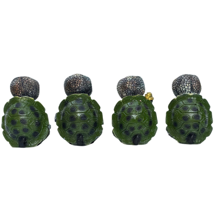 Wonderland Set of 4 Quirky "Wealth & Prosperity" Turtle Figurines – Detailed Lucky Money Tortoise Statues for Desk, Office, and Home Décor