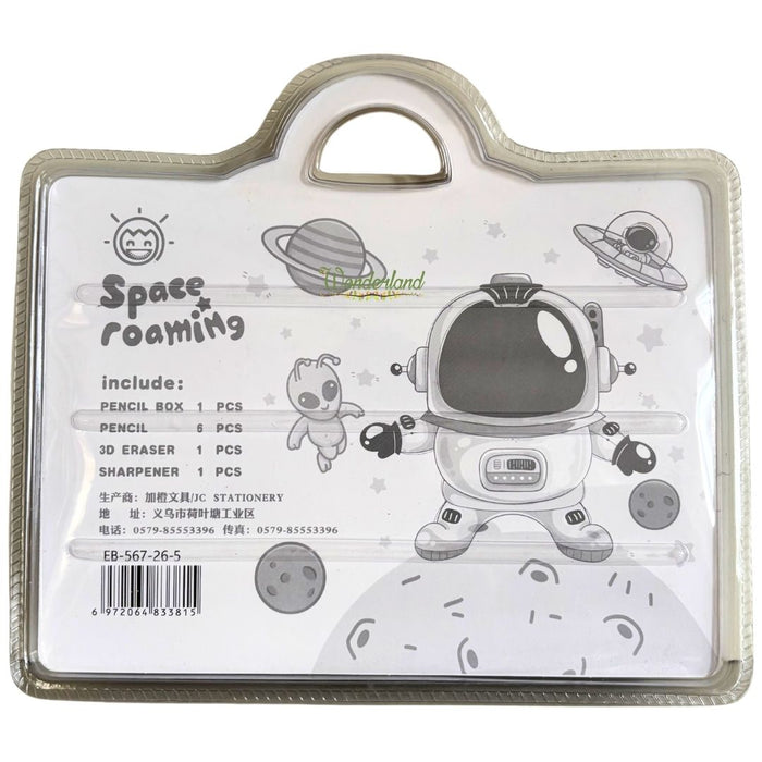 Kids' 8-Piece "Space Roaming" Stationery  Set – Astronaut Metal Pencil Case with  Pencils, Rocket Eraser, and Sharpener- green colour