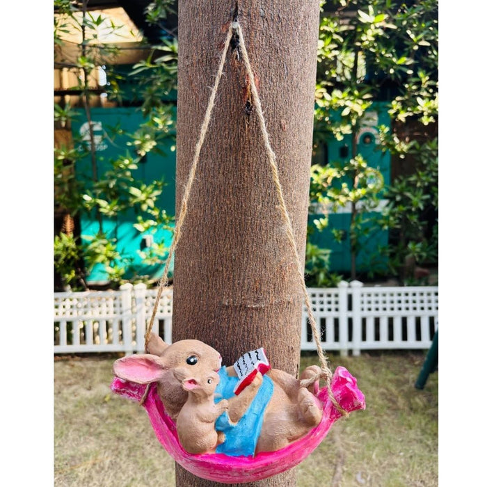 Wonderland Hanging Bunny and Mouse in Hammock Garden Decoration