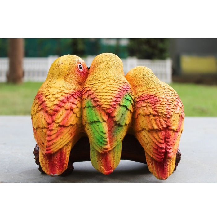 Wonderland Vibrant Lovebirds Trio Decorative Figurine for Home & Garden | Yellow Parrot Babies on Branch Showpiece