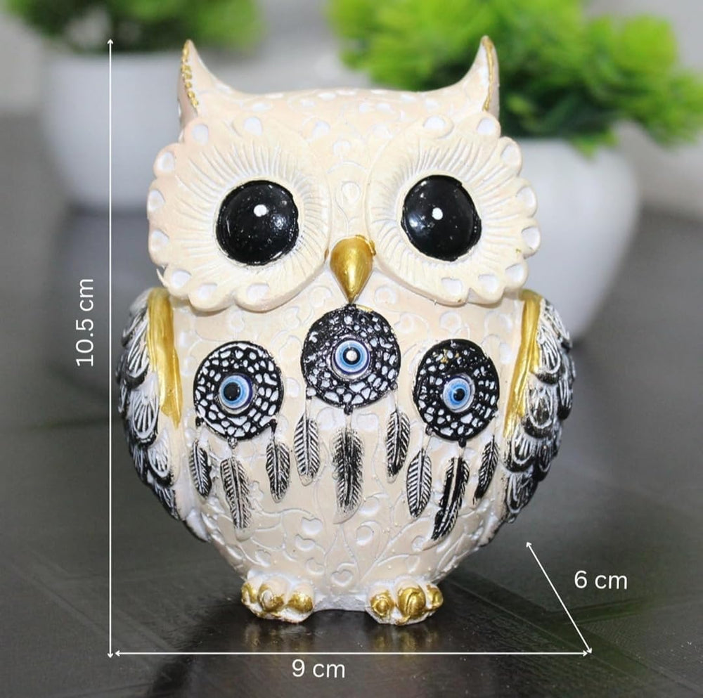 Decorative Owl Figurine with Evil Eye Dreamcatcher Accents
