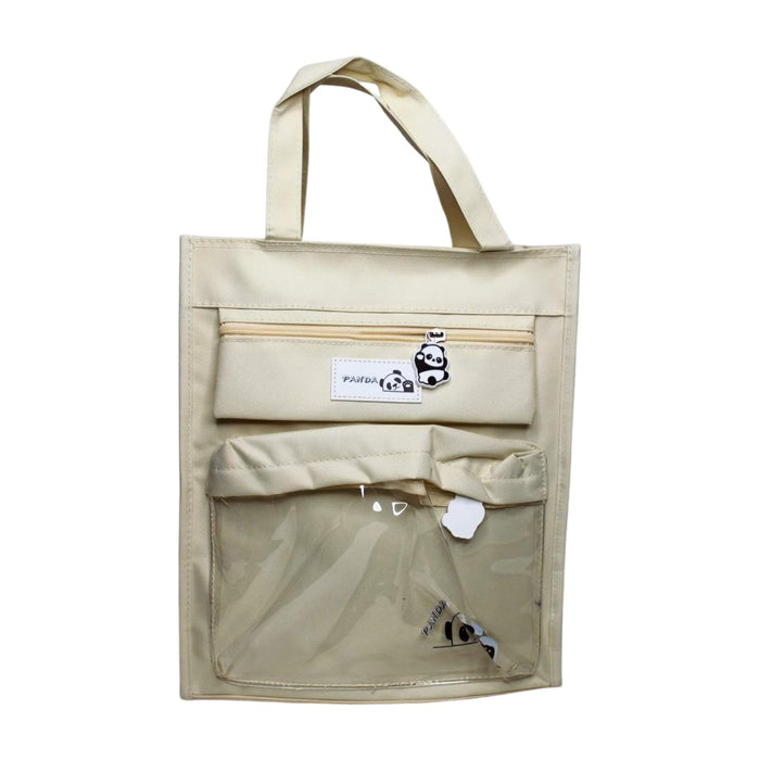 Wonderland Cute portable handbag for kids school,Multi-functional,multi-pockets tote bag with zipper and side pockets (Cream)