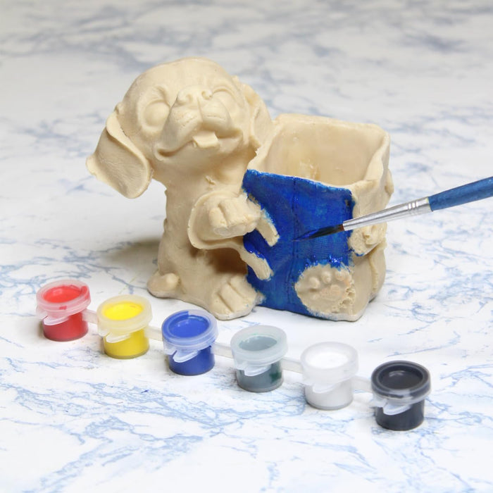 Wonderland DIY Craft kit Paint Your Planter/Pen Stand |Gift Set for Kids| Dog Shape