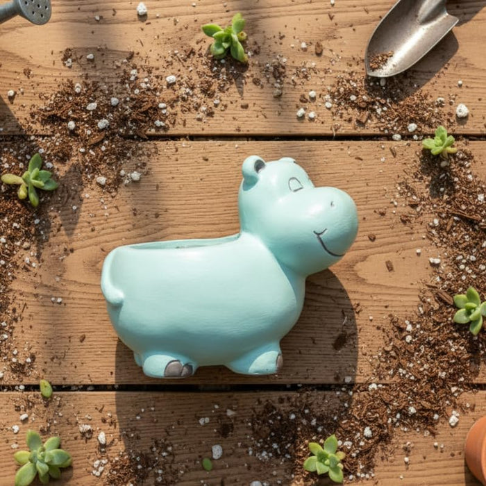 Wonderland 5 inch Adorable Hippo Ceramic Succulent Planter – Mint Blue Animal Flower Pot for Indoor Plants, Cactus, and Office Décor-5.5x2.5x5inch(Plant Not Included)
