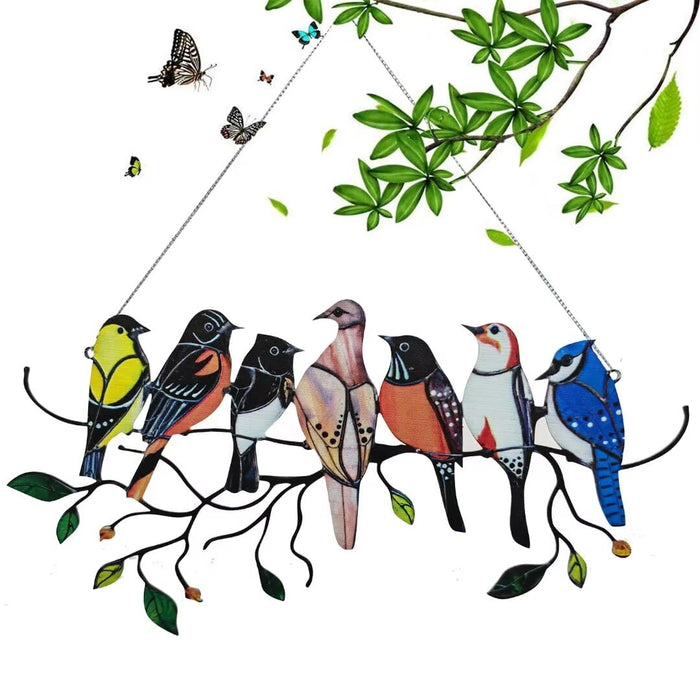 Wonderland Colourful Stained Acrylic Hanging Birds for Window| Wind Chime for Balcony| Hanging Wall Décor