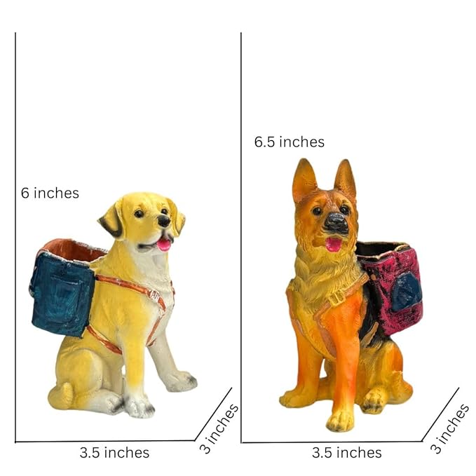 Wonderland set of 3 Dog Planter / Desk Organizer with Backpack - Cute Resin Puppy Decor