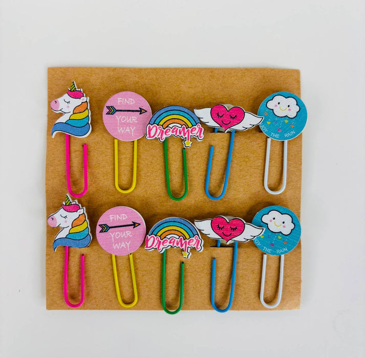 Wonderland set of 10 Cute & Colorful Decorative Paper Clips| Jumbo Bookmarks for Planners, Diaries, and Scrapbooking